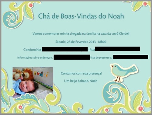 Chá de boas-vindas do Noah