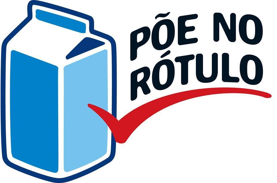 Logo da Campanha Põe no Rótulo. Caixa de leite com os dizeres "põe no rótulo".