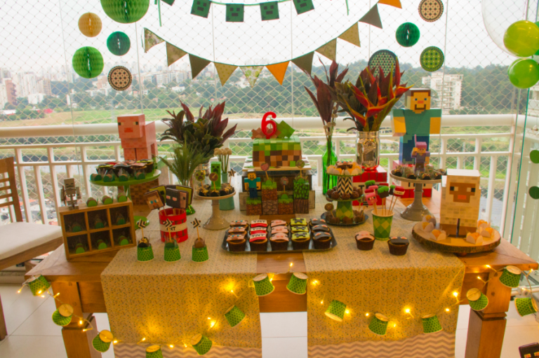 Festa de 6 anos do Olavinho – Festa do pijama com tema Minecraft