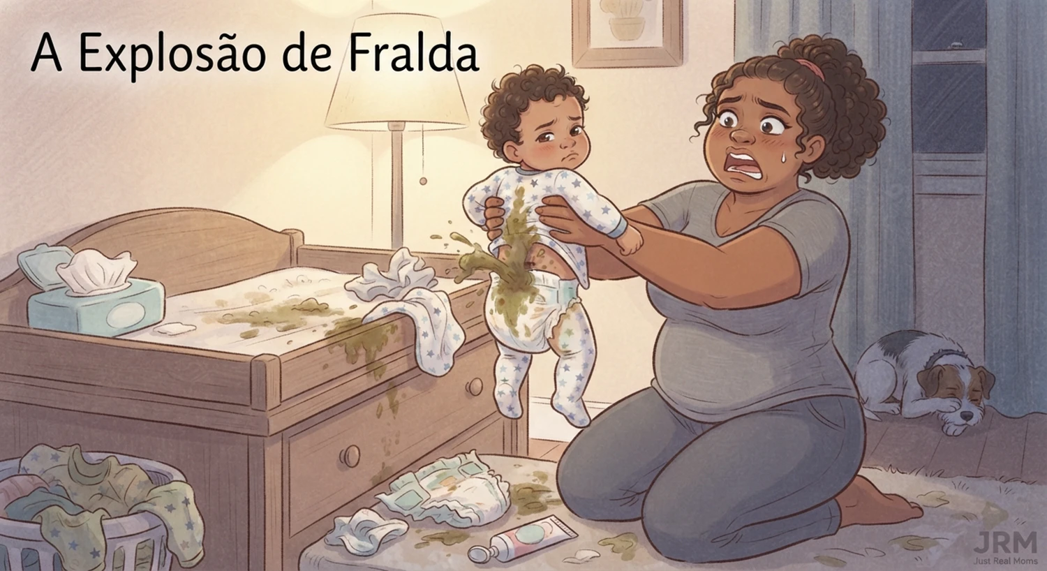 explosão de fralda em ilustrações divertidas durante os momentos da maternidade real