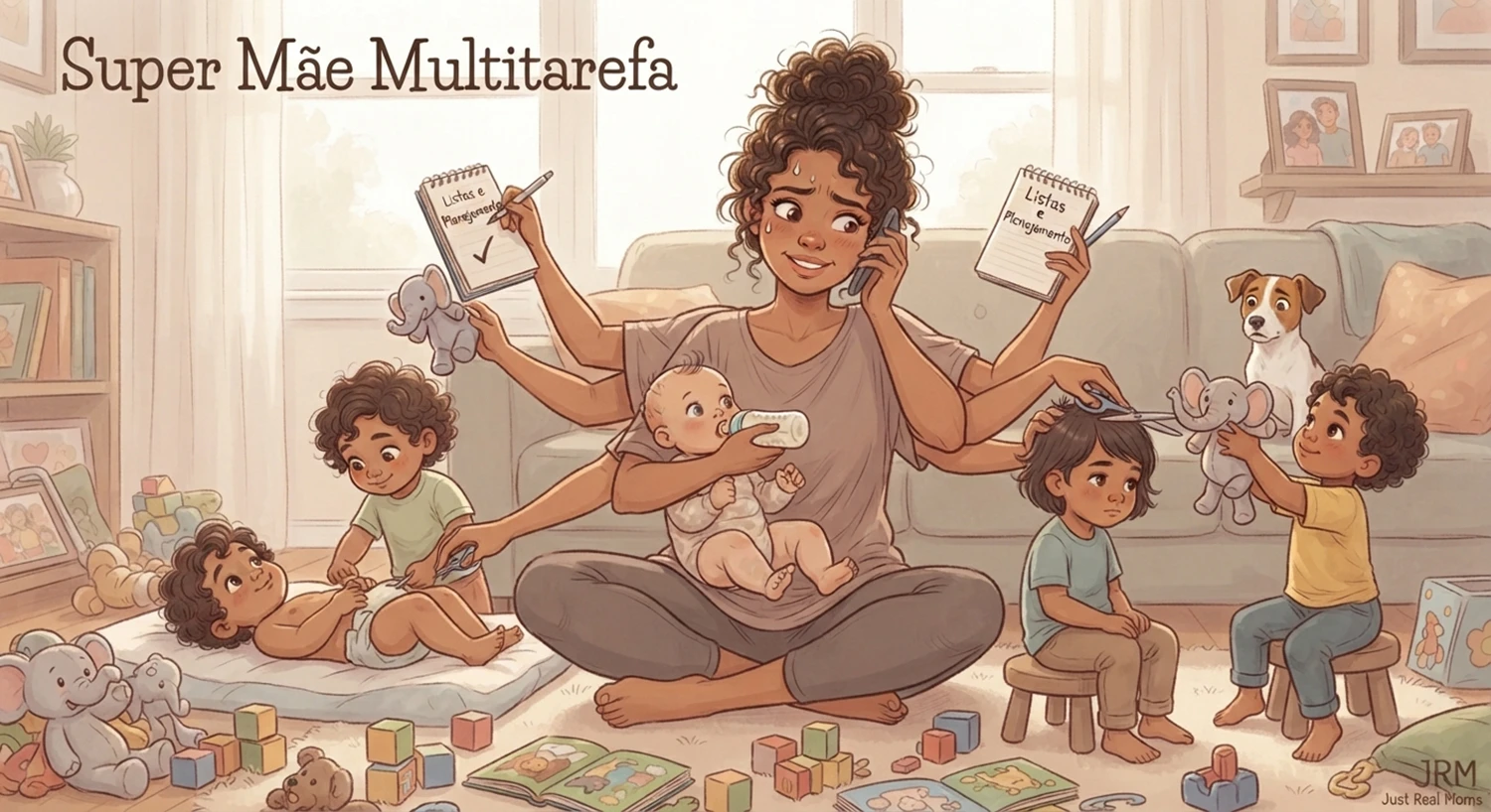 Mãe Multitarefas em ilustrações divertidas durante os momentos da maternidade real