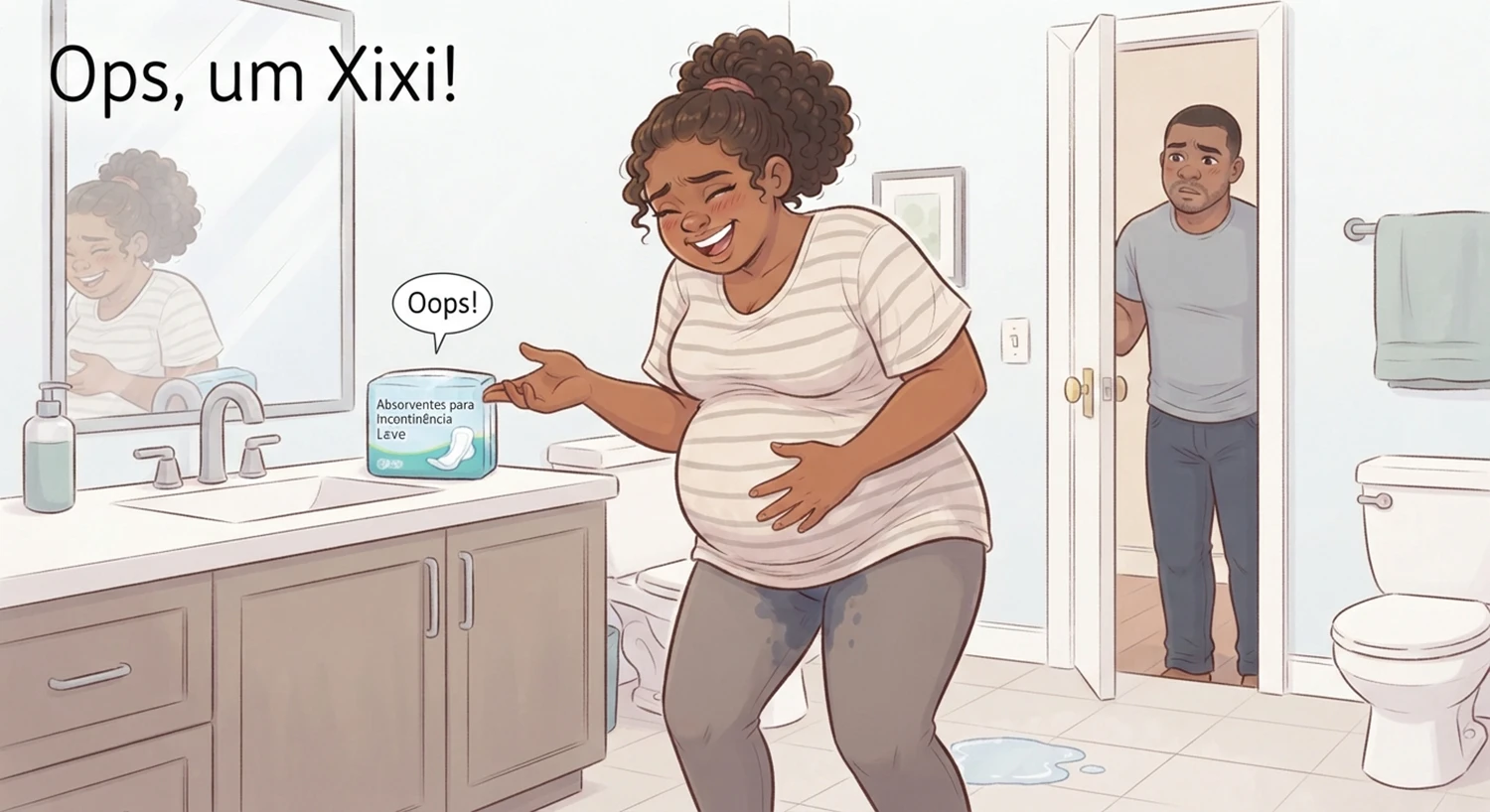 Oops, um xixi, em ilustrações divertidas durante os momentos da gravidez