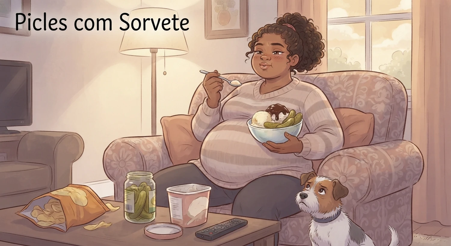 picles com sorvete em ilustrações divertidas durante os momentos da gravidez
