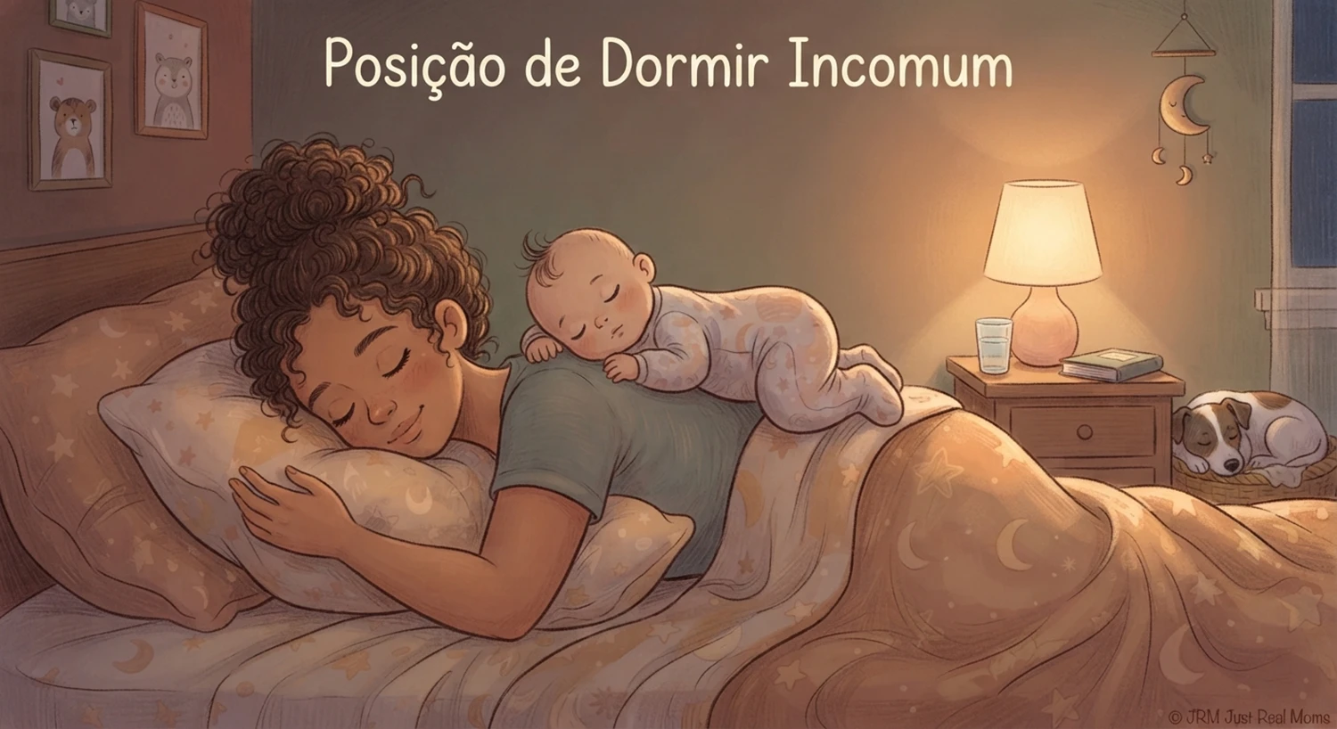 Posição de dormir incomum em ilustrações divertidas durante os momentos da maternidade real