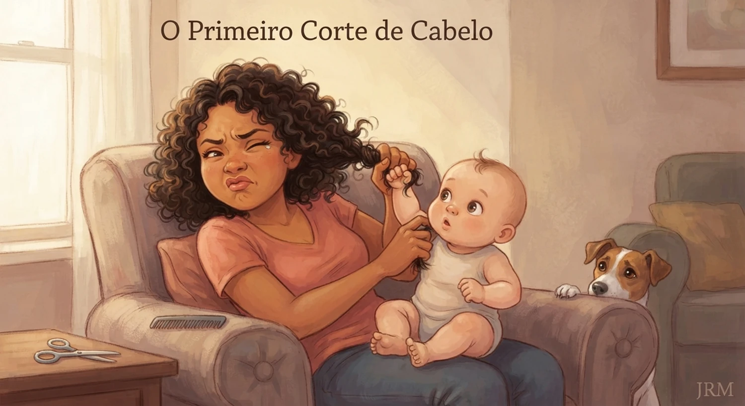 o primeiro 'corte' de cabelo em ilustrações divertidas durante os momentos da maternidade real
