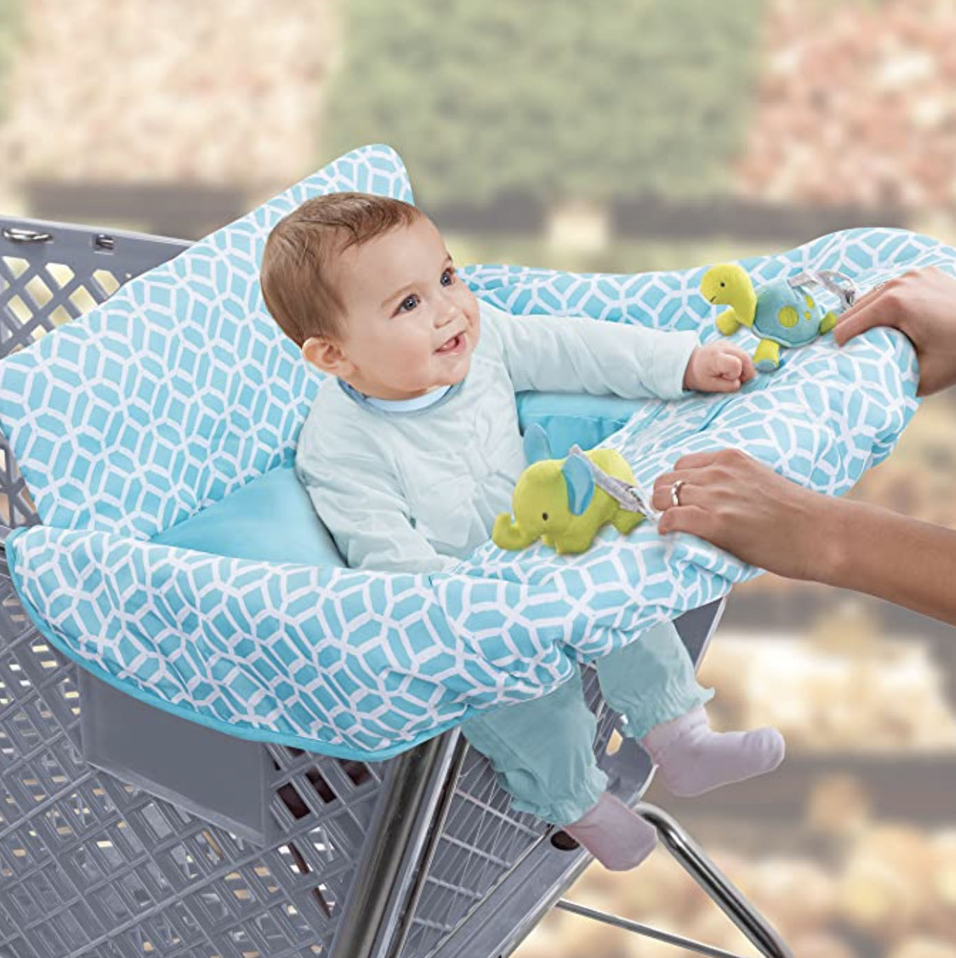 Just Real Moms Bebe Longe de Sujeira Capa para Carrinho de Supermercado Azul