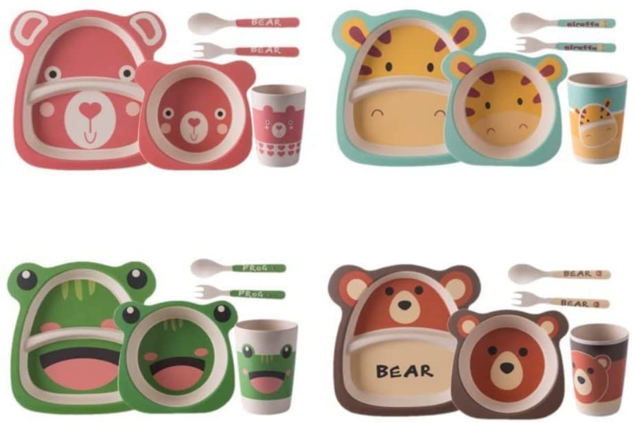 Conjunto Louça Infantil Bambu 5 Peças Piquenique com Crianças Just Real Moms