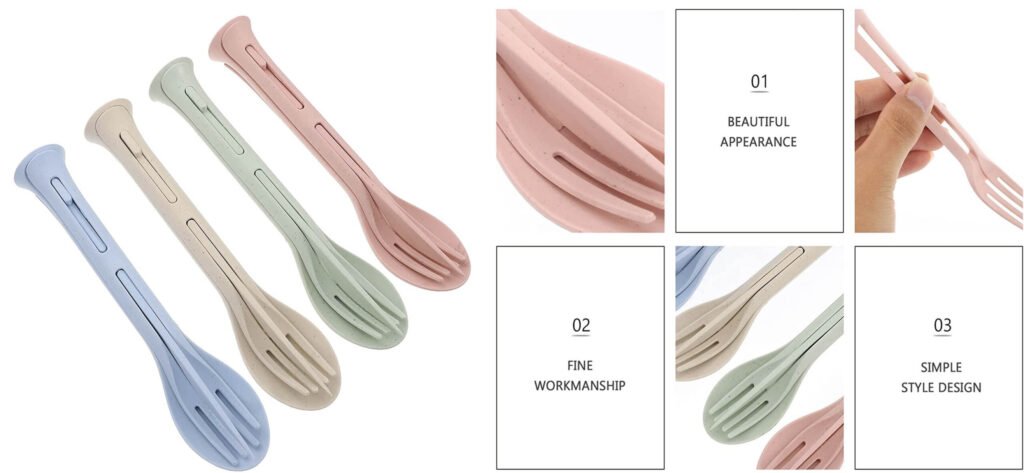 Conjunto Talheres Crianças Portátil Trigo Palha Just Real Moms