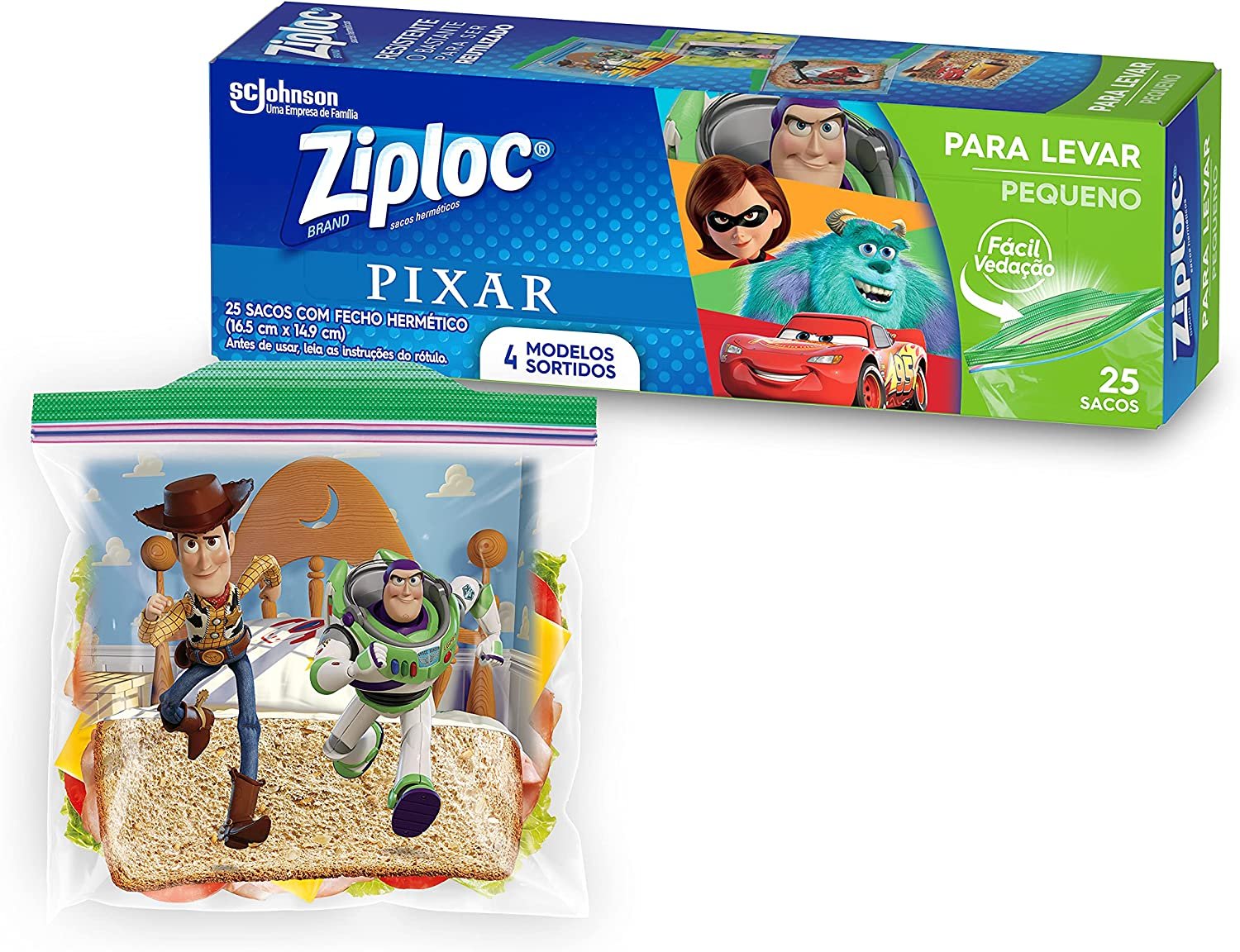 Saco Hermético Ziploc Pixar Sortido 25 unidades Just Real Moms