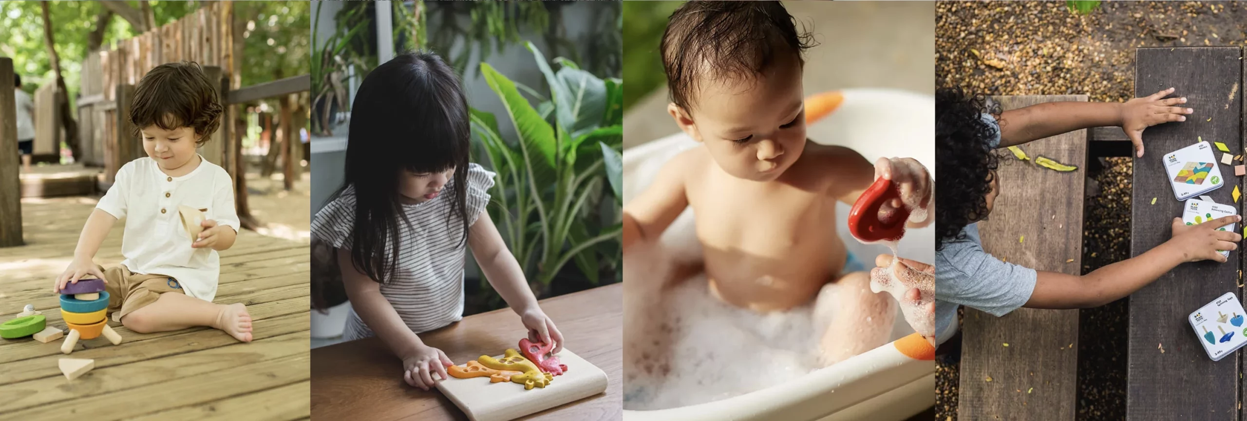Crianças com brinquedos de madeira sustentável Plan Toys® - Just Real Moms