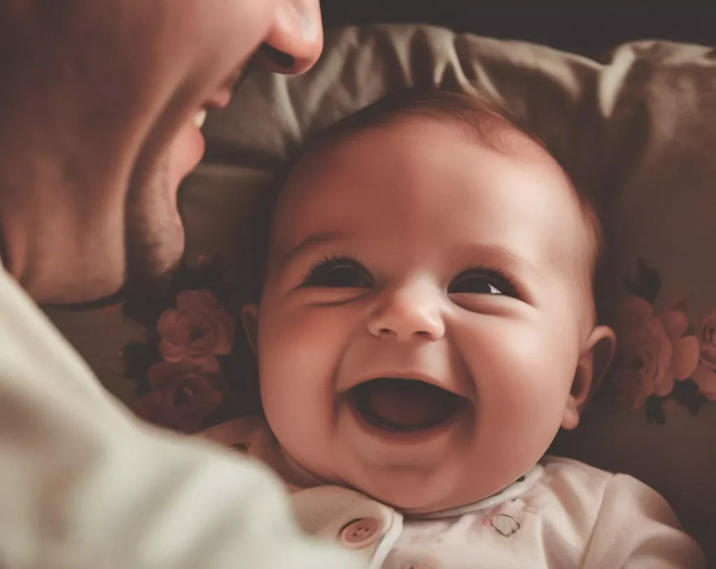 Pai com bebê pequeno sorrinho