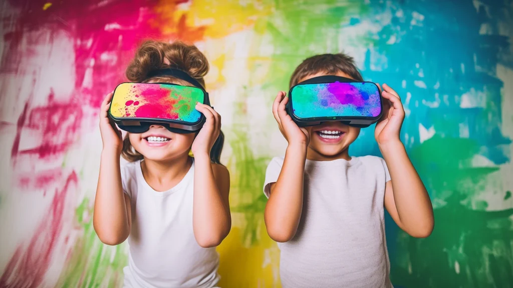 Menino e menina com Google de realidade virtual