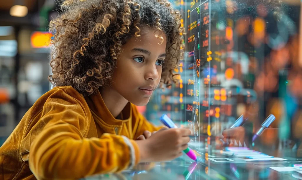 Menina estudando com a ajuda da inteligência artificial