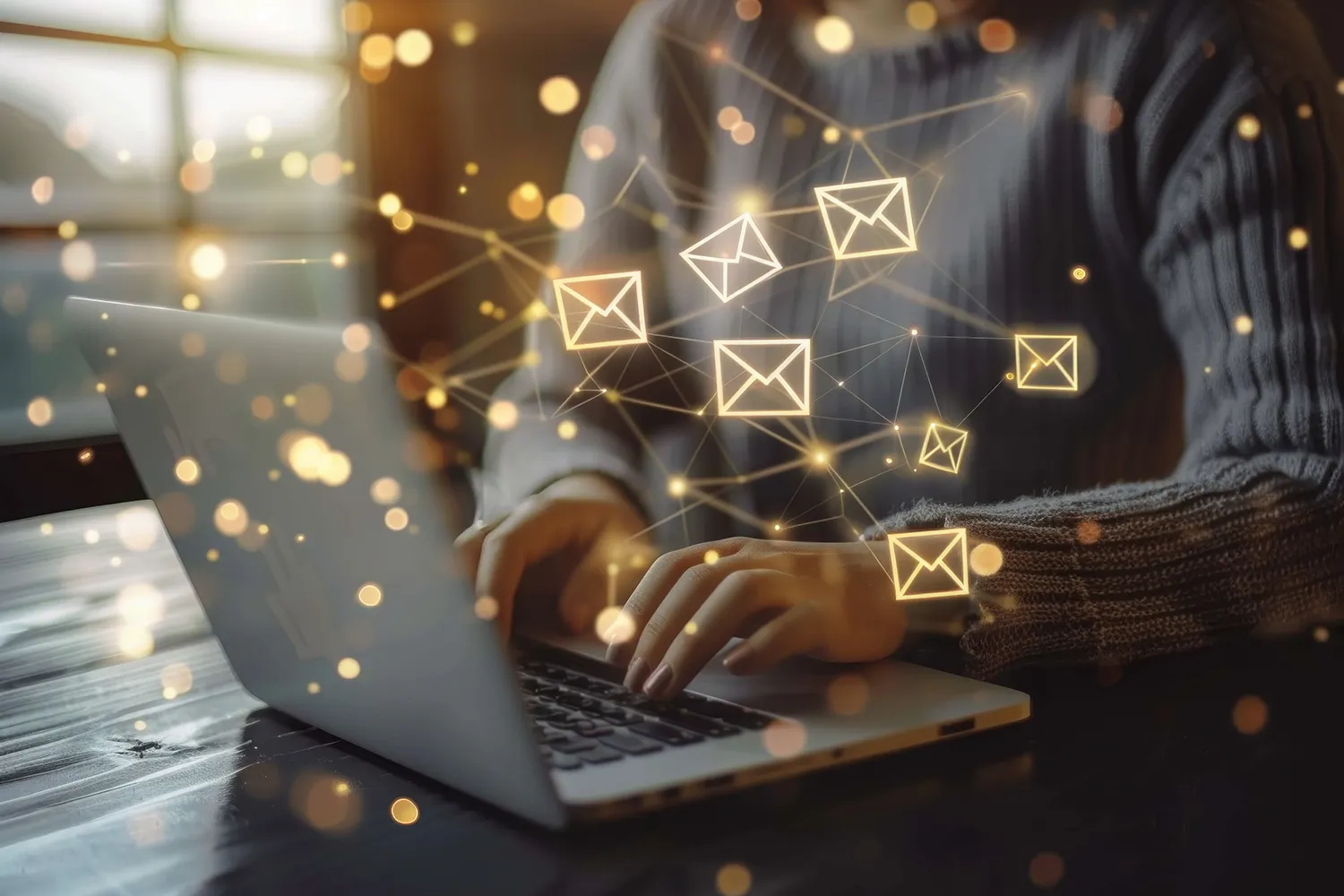 E-mail Marketing Mulher enviando email marketing no computador