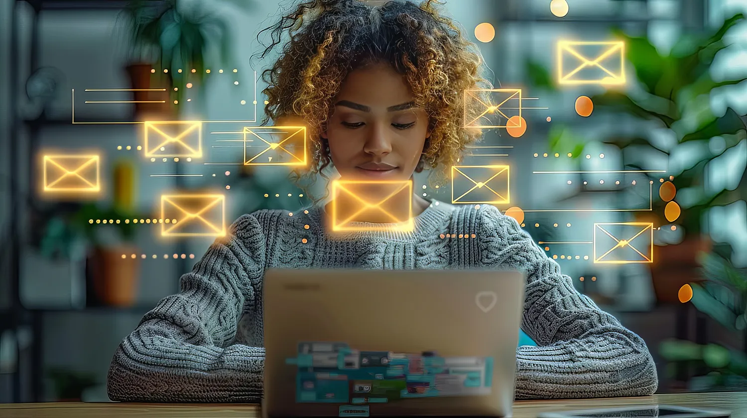 E-mail Marketing Mulher no computador enviando Newsletter