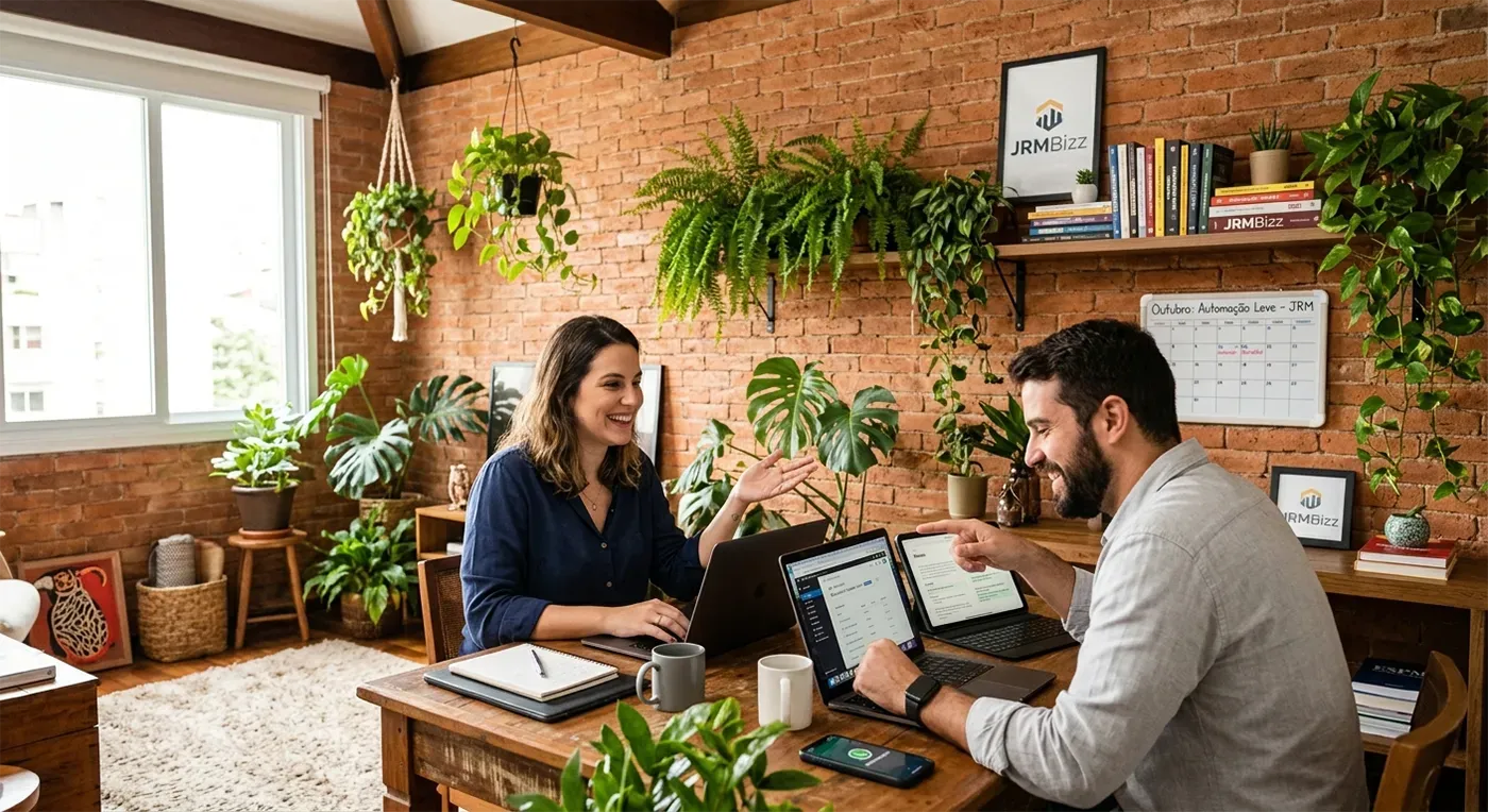 Casal de empreendedores trabalhando junto