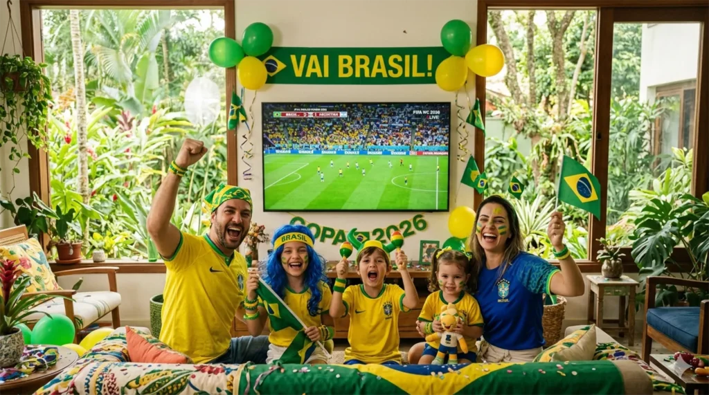 Familia torcendo na Copa do Mundo 2026