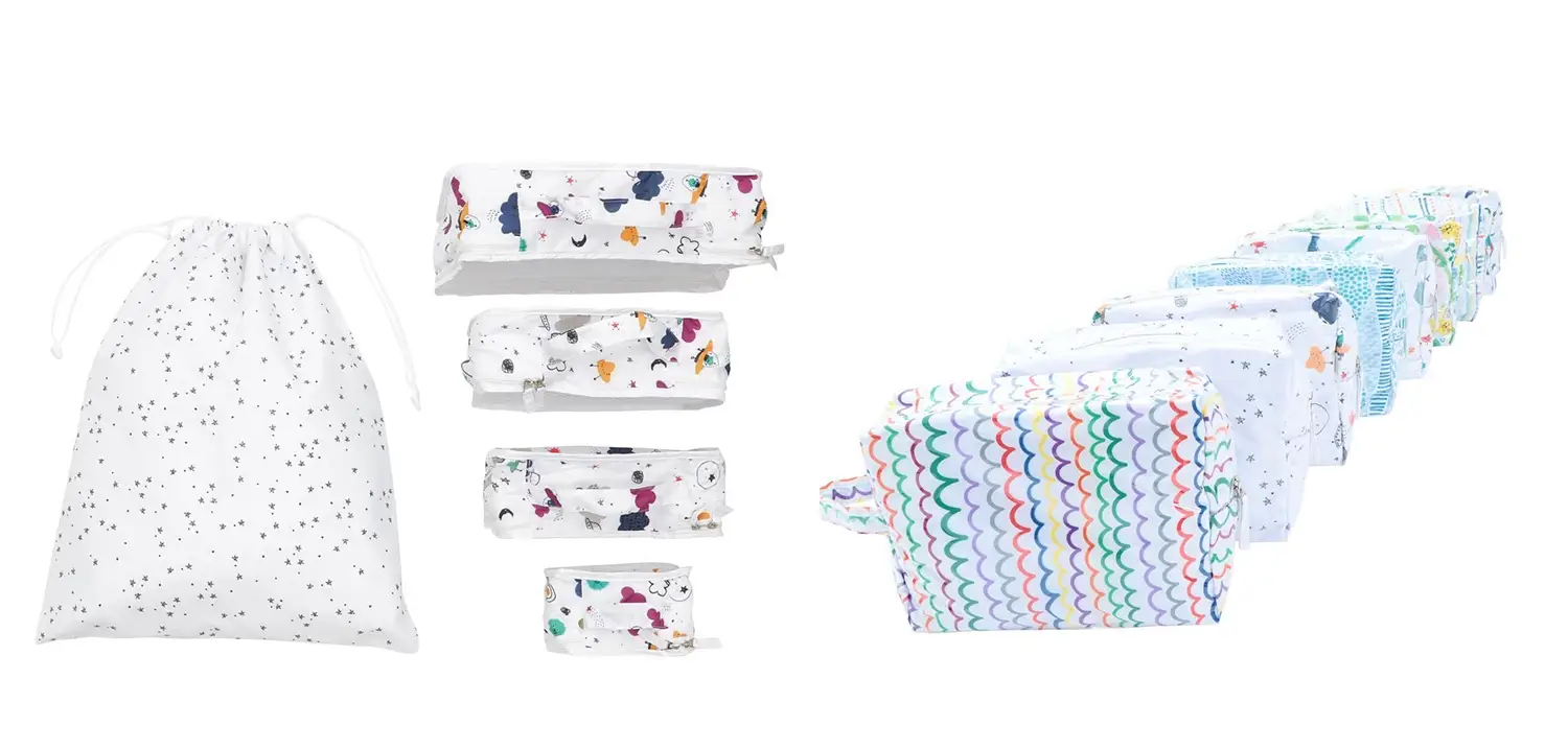 Organizadores de malas brancos com estampas coloridas da Mammy To Go - Just Real Moms