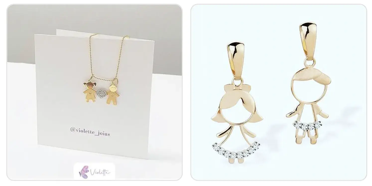 Pingentes de menino e menina da Violette Joias