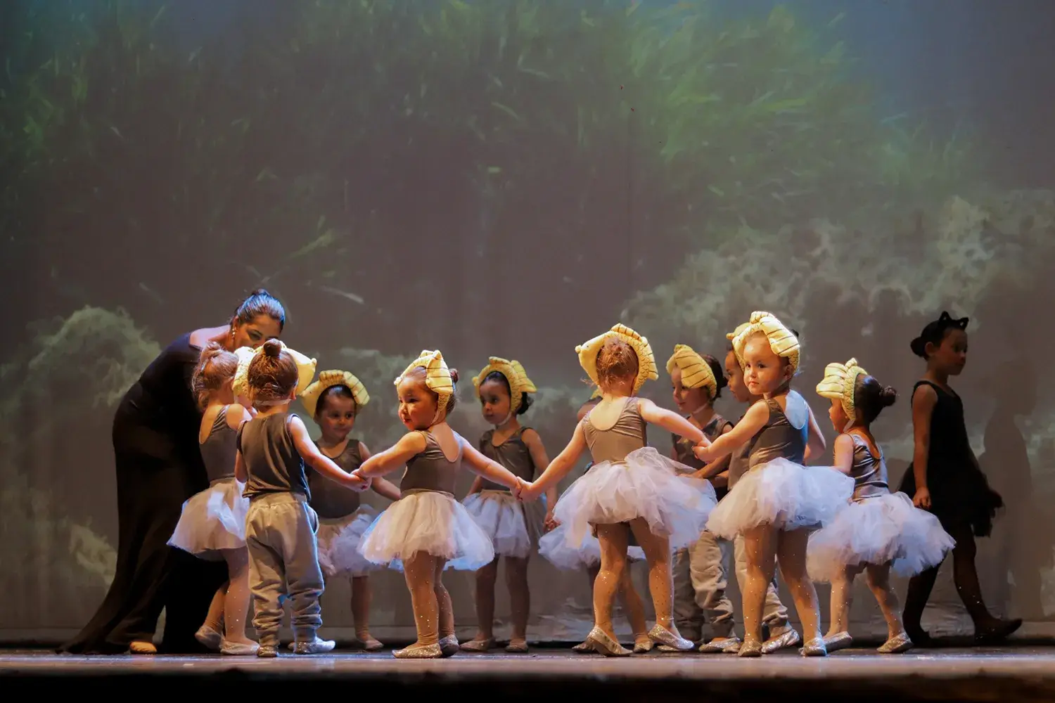 crianças dançando apresentação de ballet