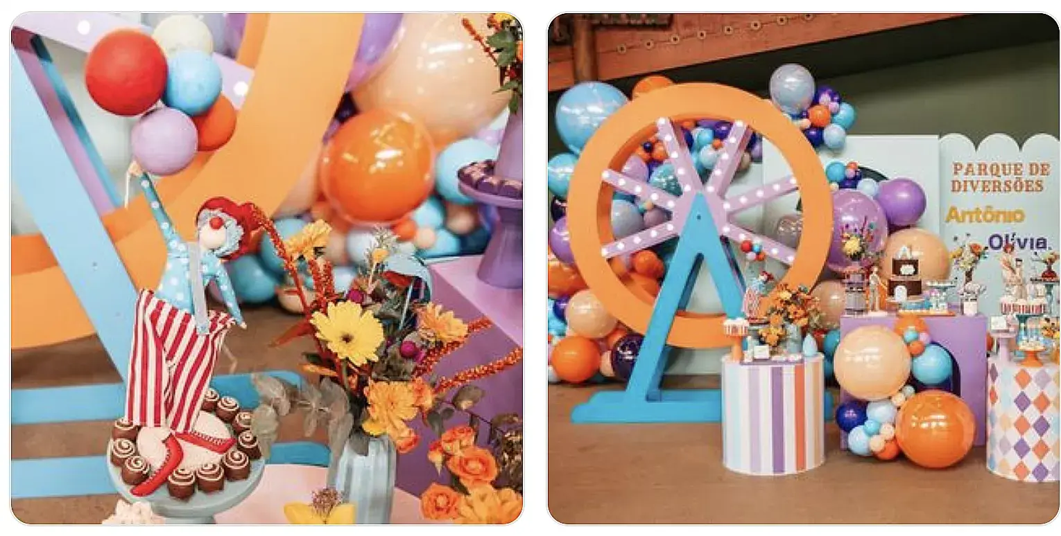 duas fotos de festa infantil com tema Circo pela Voilá Festas locações