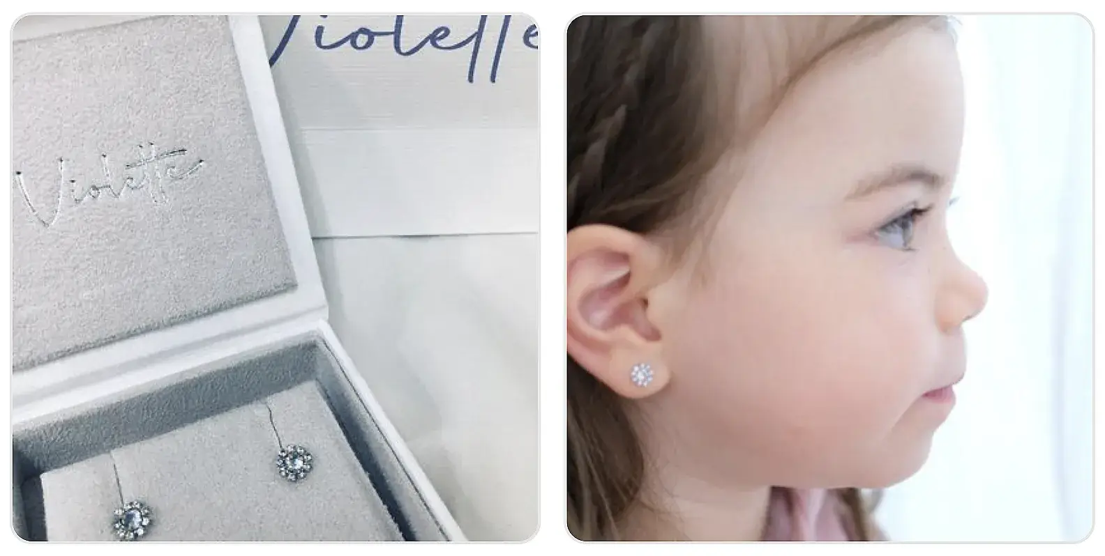 Brinco infantil de ouro branco e brilhante